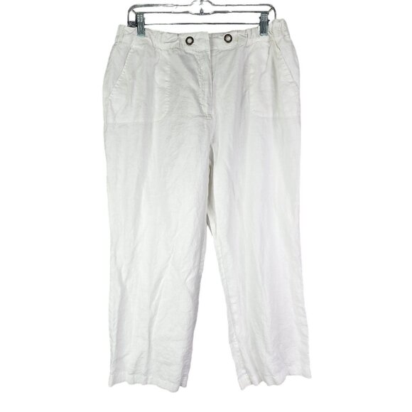 Womens White Charter Club Capri Pants Classic Fit 100% Linen Hi Rise Size 14 - Picture 1 of 11